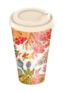 Стакан с крышкой 550мл с декором (бежевый)